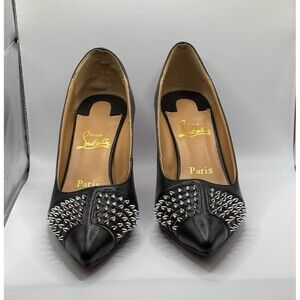 Christian Louboutin Black Patent Leather Bareta Pumps Size 40 Heels Studded